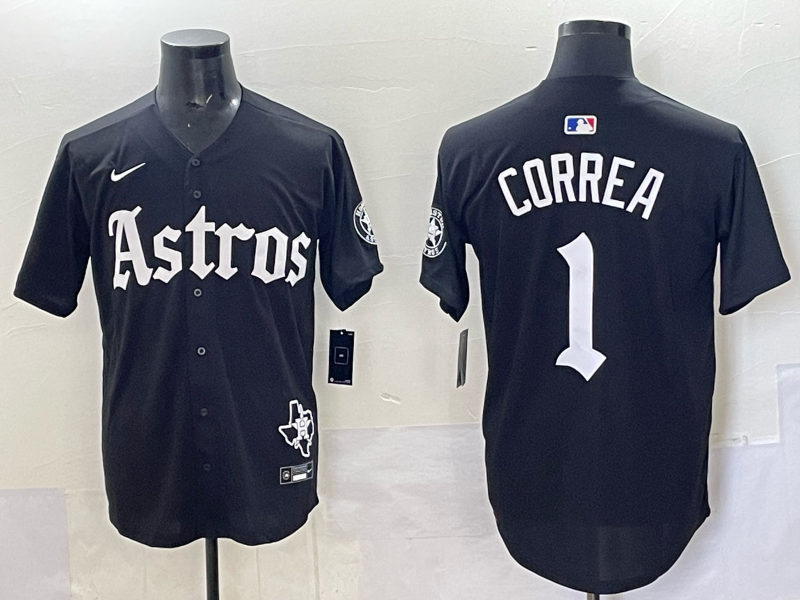 Men 2025 Houston Astros #1 Correa black  Game Nike MLB Jersey style 0036